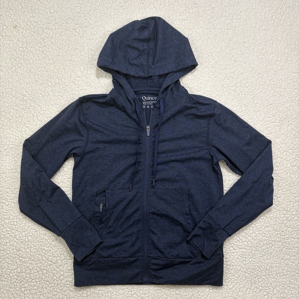 Quince Flowknit Performance‎ Hoodie Womens Size XS Navy Full Zip Sweater Stretch